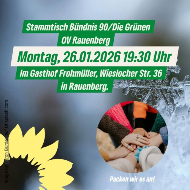 Lust auf Austausch, Ideen und gute Gespräche?

Dann komm zu unserem nächsten Stammtisch!

Montag, 26.01.2026 19:30 Uhr Gasthof Frohmüller, Wieslocher Straße 36 in Rauenberg

Ob du einfach nur reinschnuppern, dich über aktuelle Themen im Gemeinderat informieren oder dich vielleicht sogar im Wahlkampf für die Landtagswahl einbringen möchtest – bei uns ist jede*r herzlich willkommen! 

Offen, unkompliziert, ohne Anmeldung – komm einfach vorbei!

Wir freuen uns auf neue Gesichter, spannende Gespräche und einen gemütlichen Abend mit euch!
